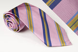 Wide Pink Stripes with Small Stripes of Blue, Green and Gold (S144)