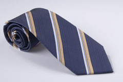 Royal Blue Field with Medium Gold  and Narrow White Light Blue Pinstripes (S156)