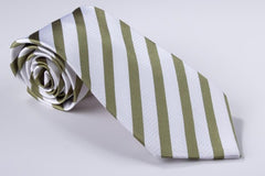 Narrow Olive Green and Medium White Stripe (S158)